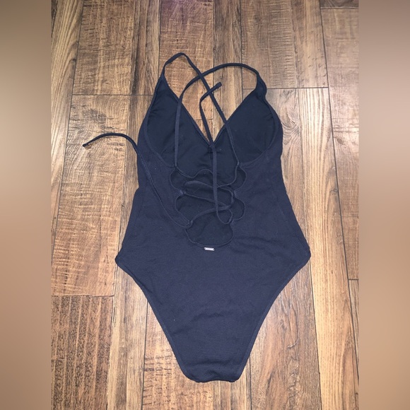 Abercrombie navy ribbed lace up back one piece bathing suit or bodysuit nwot $80 - Picture 2 of 5